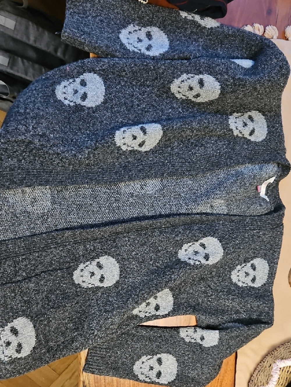 Gray Skull Knit Sweater Cardigan